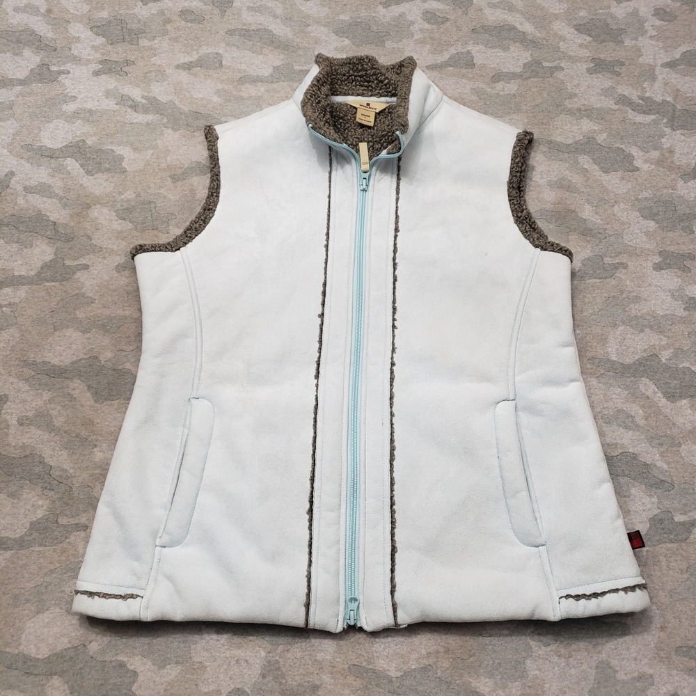Woolrich‎ Vest Womens Large Blue Pockets Full Zip Sleeveless Sherpa Lined